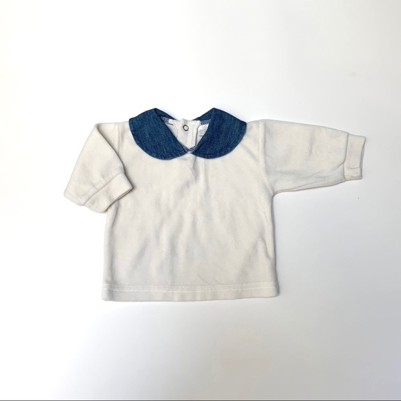 Vintage White + Denim Velour Top Size 0-3 mo - Picture 1 of 4